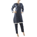 Women's Printed 2 Pcs Stitched Suit - Navy Blue, Women Shalwar Suits, Chase Value, Chase Value