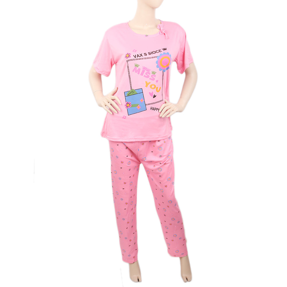 Women's 2 Piece Night Suit - Pink, Women, Night Suit, Chase Value, Chase Value