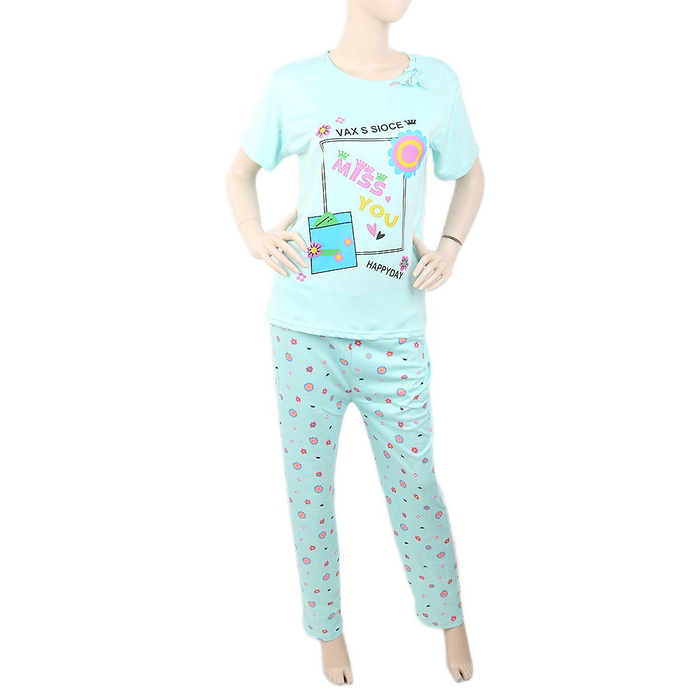 Women's 2 Piece Night Suit - Cyan, Women, Night Suit, Chase Value, Chase Value