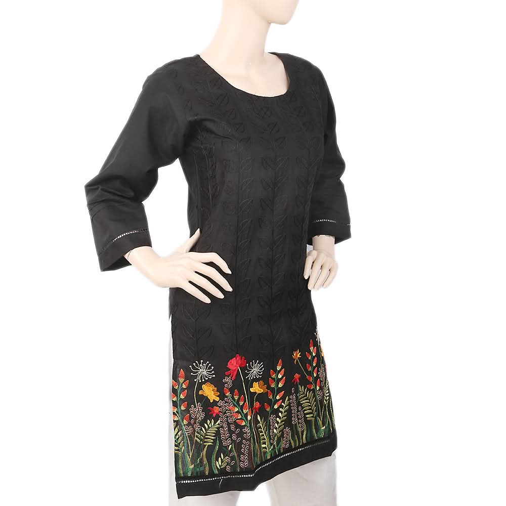 Women's Embroidered Border Kurti - Black, Women, Ready Kurtis, Chase Value, Chase Value
