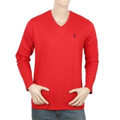 Men's Full Sleeves V Neck T-Shirt - Red, Men, T-Shirts And Polos, Chase Value, Chase Value