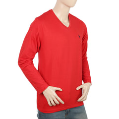 Men's Full Sleeves V Neck T-Shirt - Red, Men, T-Shirts And Polos, Chase Value, Chase Value