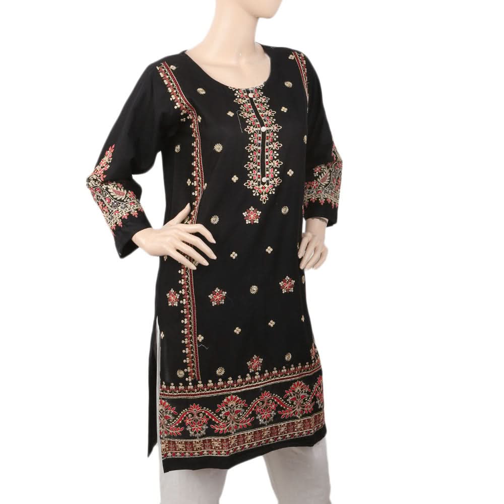 Women's Full Embroidered Kurti - Black, Women, Ready Kurtis, Chase Value, Chase Value