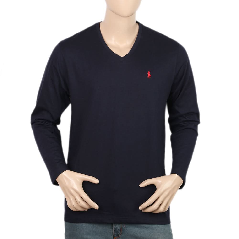Men's Full Sleeves V Neck T-Shirt - Navy Blue, Men, T-Shirts And Polos, Chase Value, Chase Value