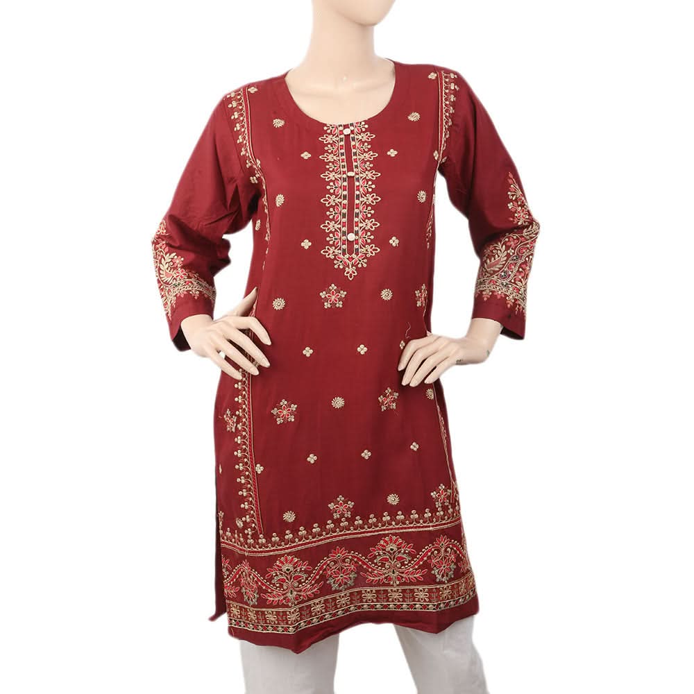 Women's Full Embroidered Kurti - Maroon, Women, Ready Kurtis, Chase Value, Chase Value