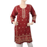Women's Full Embroidered Kurti - Maroon, Women, Ready Kurtis, Chase Value, Chase Value