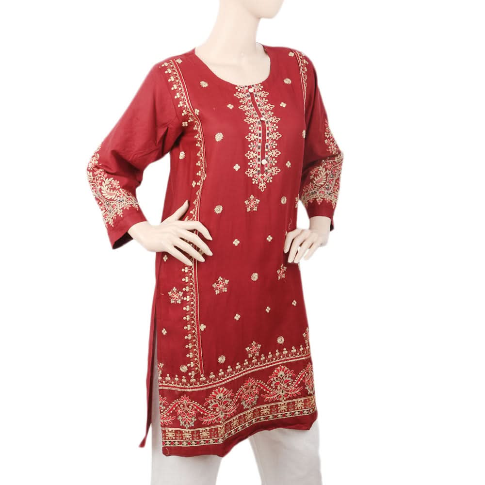Women's Full Embroidered Kurti - Maroon, Women, Ready Kurtis, Chase Value, Chase Value