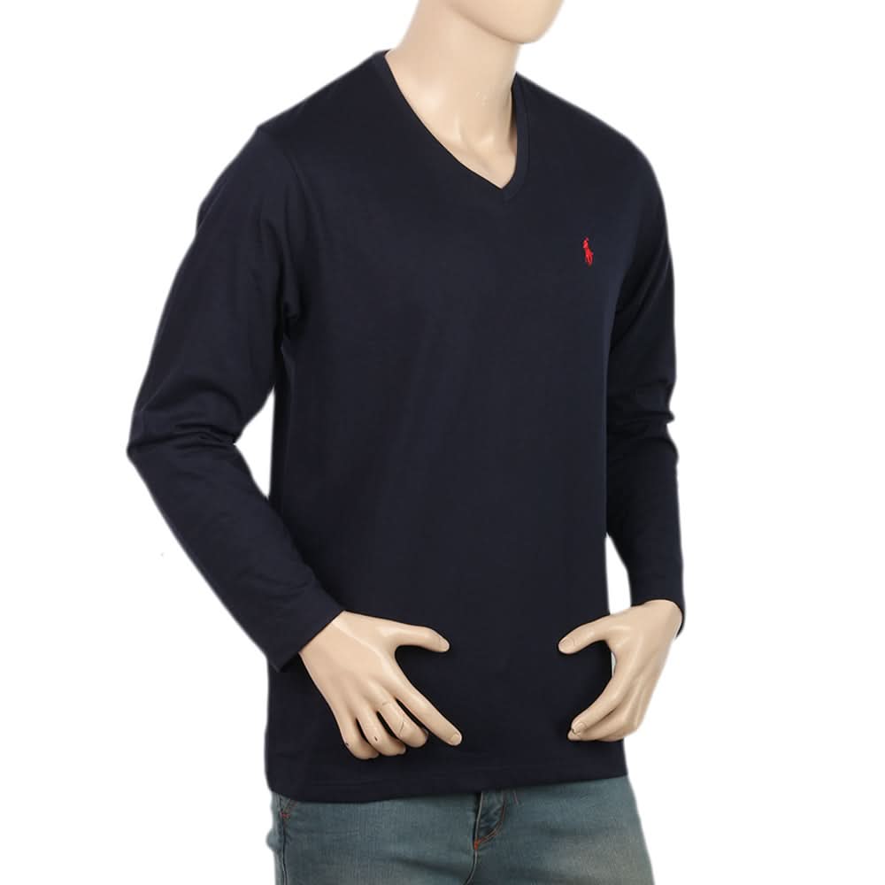 Men's Full Sleeves V Neck T-Shirt - Navy Blue, Men, T-Shirts And Polos, Chase Value, Chase Value