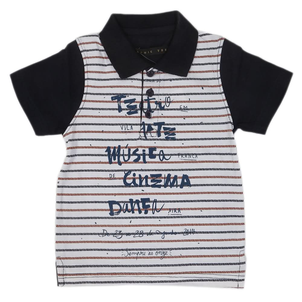 Boys Polo Half Sleeves T-Shirt - White & Navy Blue, Kids, Boys T-Shirts, Chase Value, Chase Value