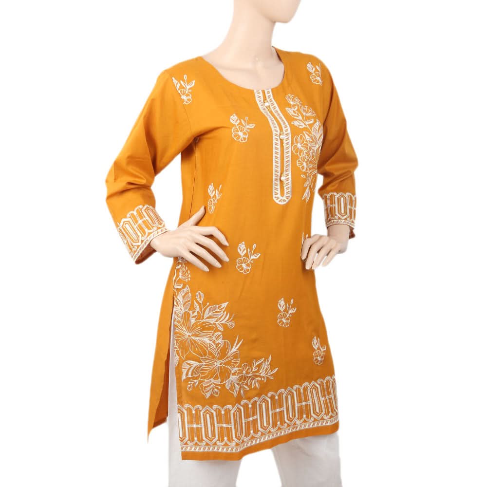 Women's Front Button Embroidered Kurti - Mustard, Women, Ready Kurtis, Chase Value, Chase Value