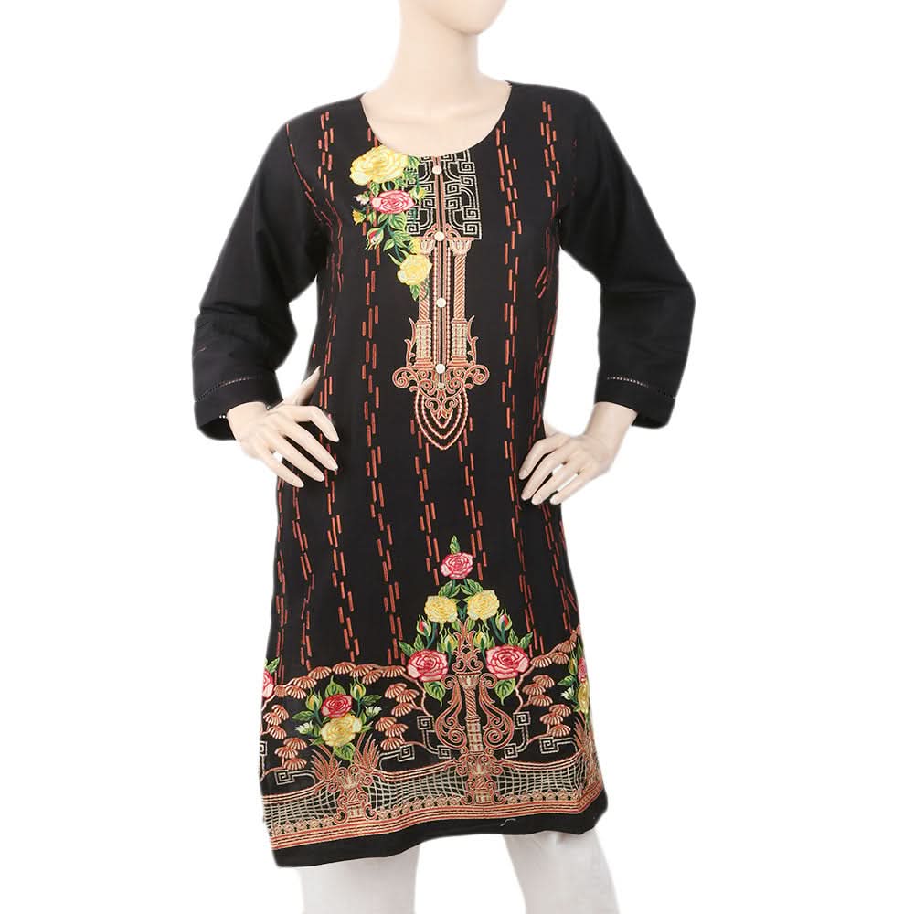 Women's Front Embroidered Kurti - Black, Women, Ready Kurtis, Chase Value, Chase Value