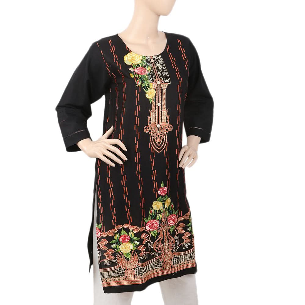 Women's Front Embroidered Kurti - Black, Women, Ready Kurtis, Chase Value, Chase Value
