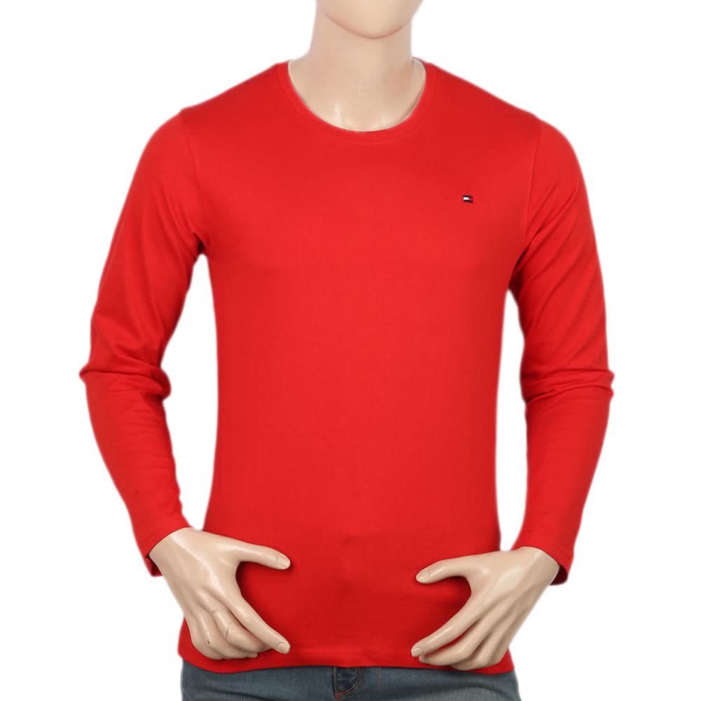 Men's Full Sleeves Round Neck T-Shirt - Red, Men, T-Shirts And Polos, Chase Value, Chase Value