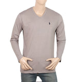Men's Full Sleeves V Neck Logo T-Shirt - Grey, Men, T-Shirts And Polos, Chase Value, Chase Value