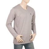 Men's Full Sleeves V Neck Logo T-Shirt - Grey, Men, T-Shirts And Polos, Chase Value, Chase Value