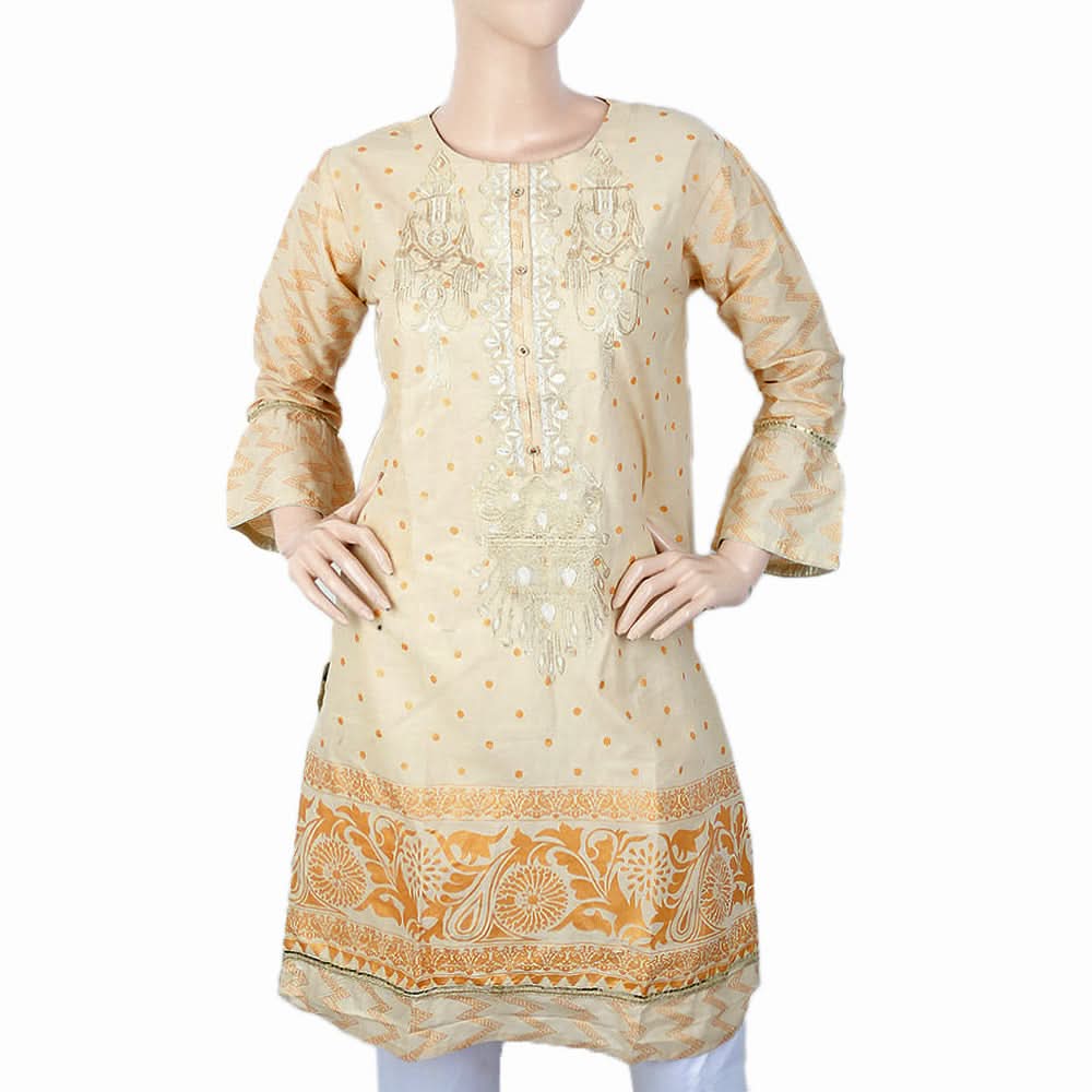 Women's Embroidered Kurti - Fawn, Women, Ready Kurtis, Chase Value, Chase Value