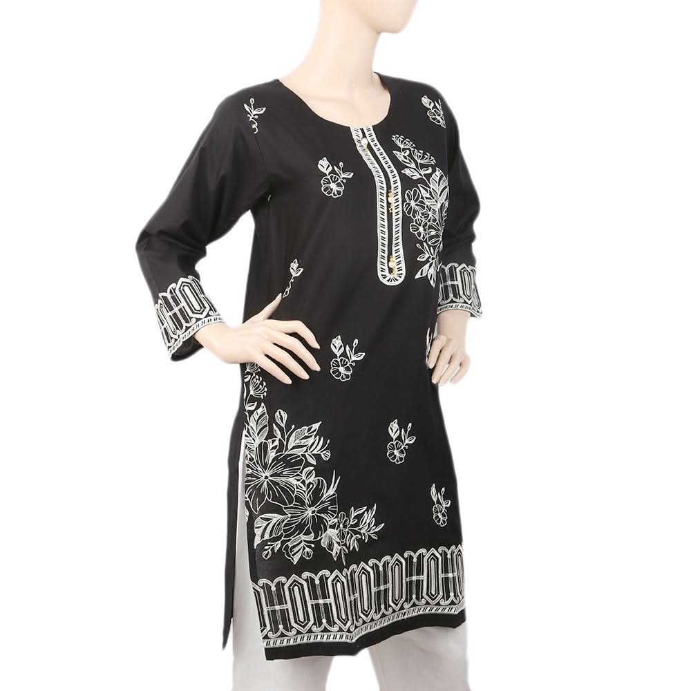 Women's Front Button Embroidered Kurti - Black, Women, Ready Kurtis, Chase Value, Chase Value