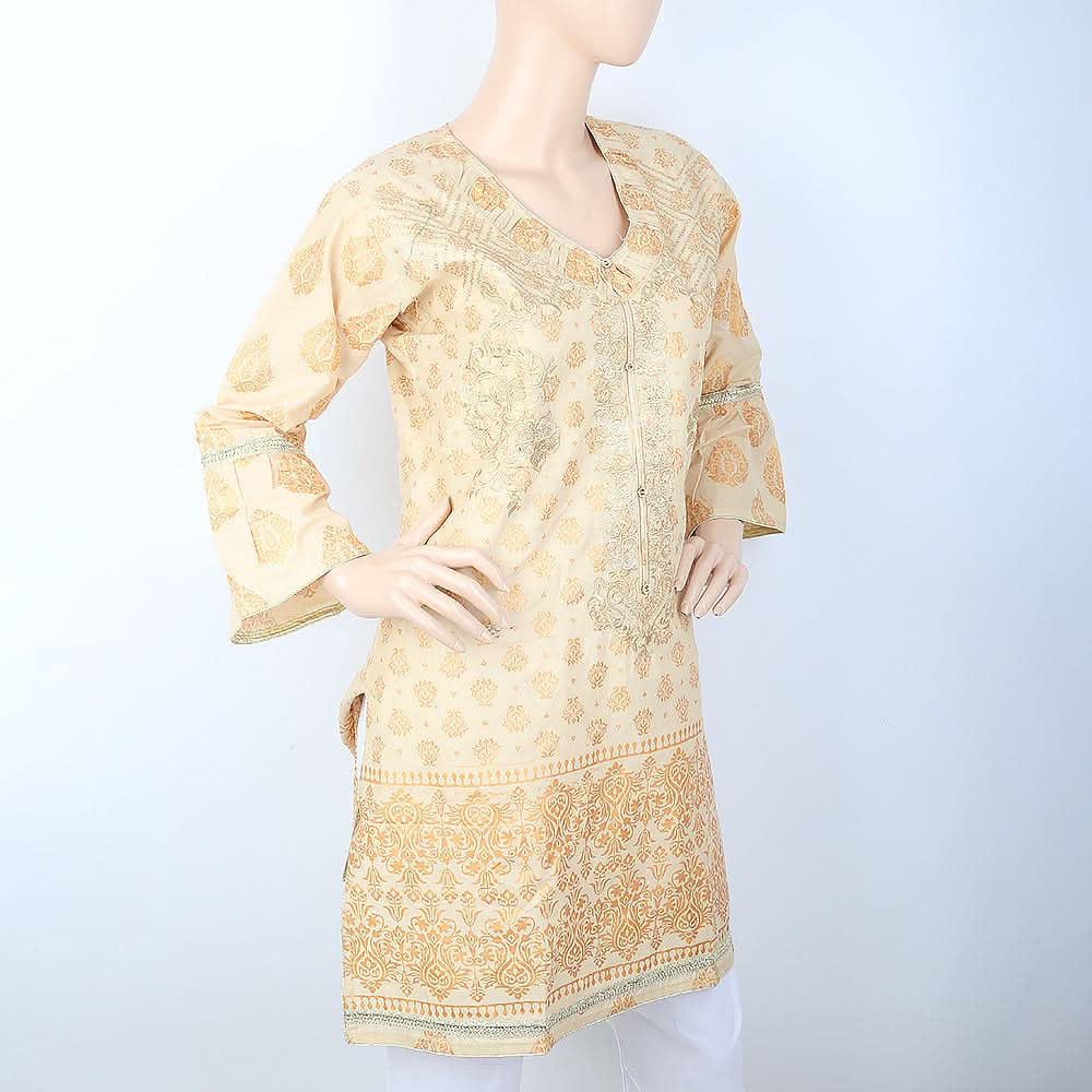 Women's Embroidered Kurti - Fawn, Women, Ready Kurtis, Chase Value, Chase Value