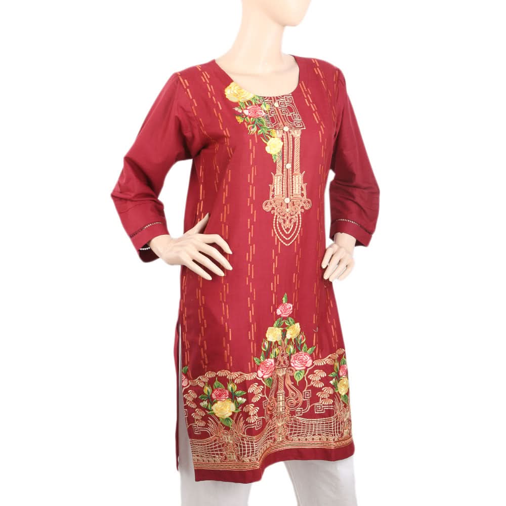 Women's Front Embroidered Kurti - Maroon, Women, Ready Kurtis, Chase Value, Chase Value