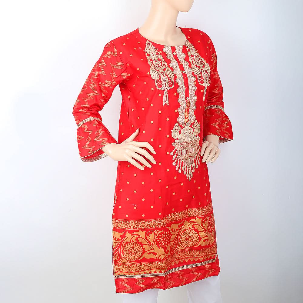 Women's Embroidered Kurti - Red, Women, Ready Kurtis, Chase Value, Chase Value