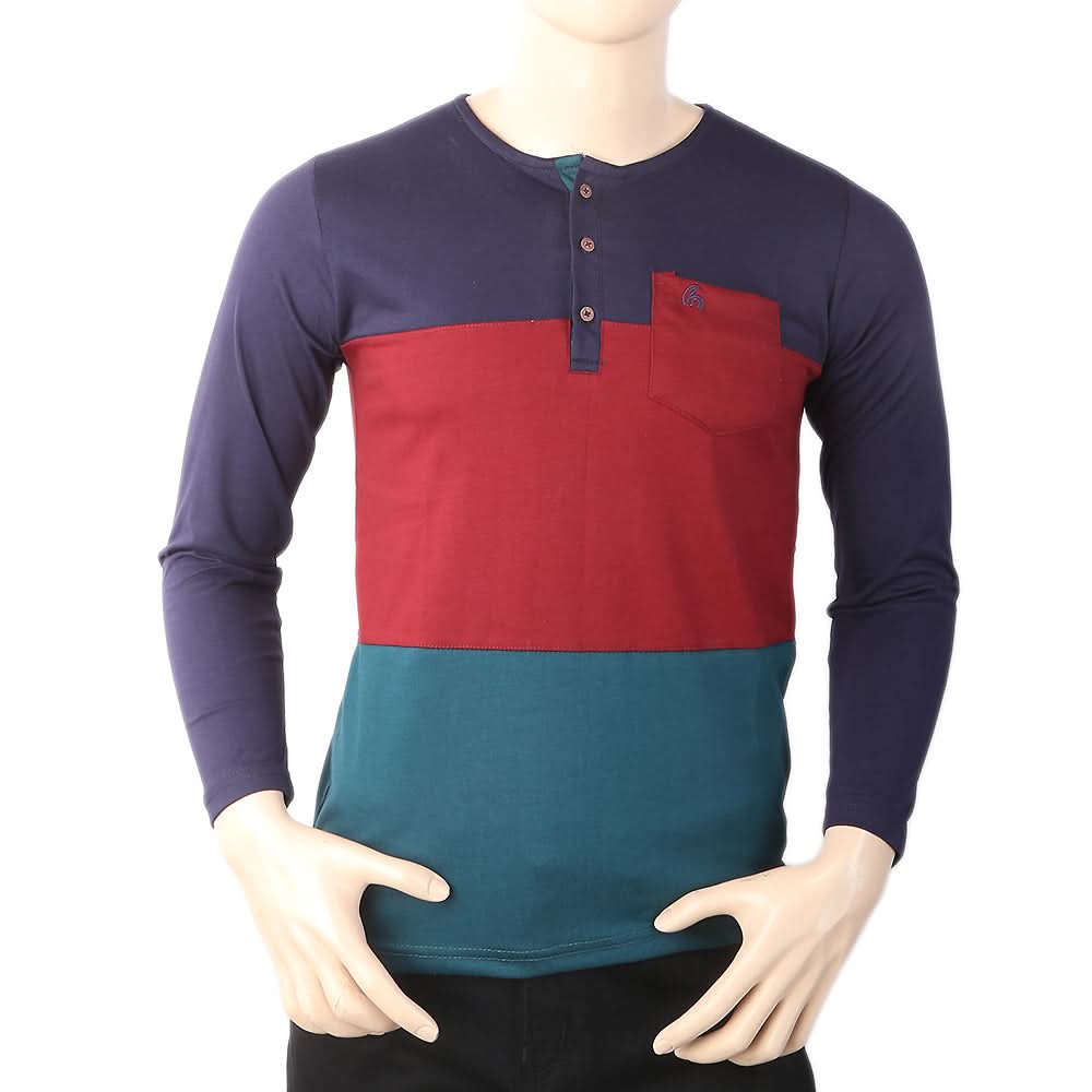 Men's Full Sleeves Henley 3 Panel Pocket T-Shirt - Navy Blue, Men, T-Shirts And Polos, Chase Value, Chase Value