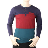 Men's Full Sleeves Henley 3 Panel Pocket T-Shirt - Navy Blue, Men, T-Shirts And Polos, Chase Value, Chase Value