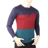 Men's Full Sleeves Henley 3 Panel Pocket T-Shirt - Navy Blue, Men, T-Shirts And Polos, Chase Value, Chase Value