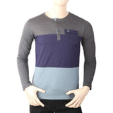 Men's Full Sleeves Henley 3 Panel Pocket T-Shirt - Grey, Men, T-Shirts And Polos, Chase Value, Chase Value