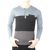 Men's Full Sleeves Henley 3 Panel Pocket T-Shirt - Light Grey, Men, T-Shirts And Polos, Chase Value, Chase Value