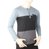 Men's Full Sleeves Henley 3 Panel Pocket T-Shirt - Light Grey, Men, T-Shirts And Polos, Chase Value, Chase Value