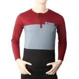 Men's Full Sleeves Henley 3 Panel Pocket T-Shirt - Maroon, Men, T-Shirts And Polos, Chase Value, Chase Value