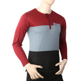 Men's Full Sleeves Henley 3 Panel Pocket T-Shirt - Maroon, Men, T-Shirts And Polos, Chase Value, Chase Value