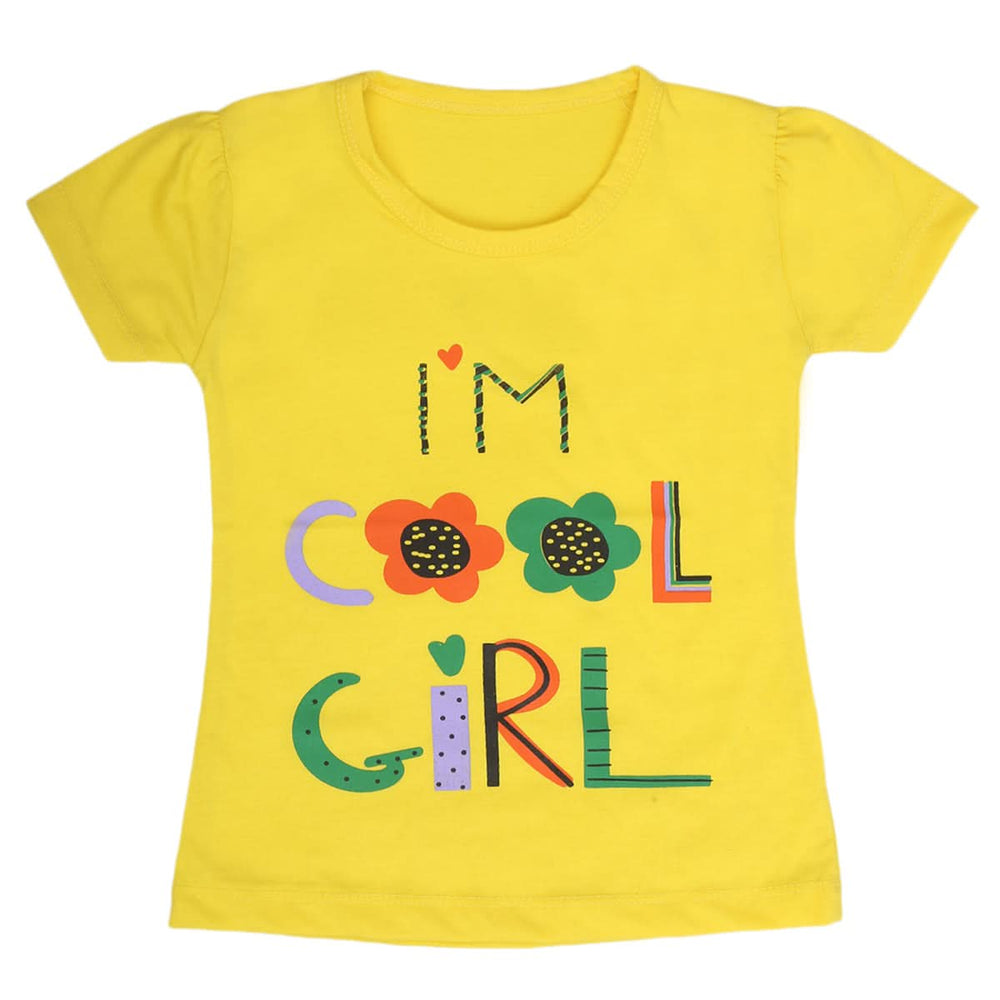 Girls Half Sleeves T-Shirt 9048 - Yellow, Kids, Girls T-Shirts, Chase Value, Chase Value