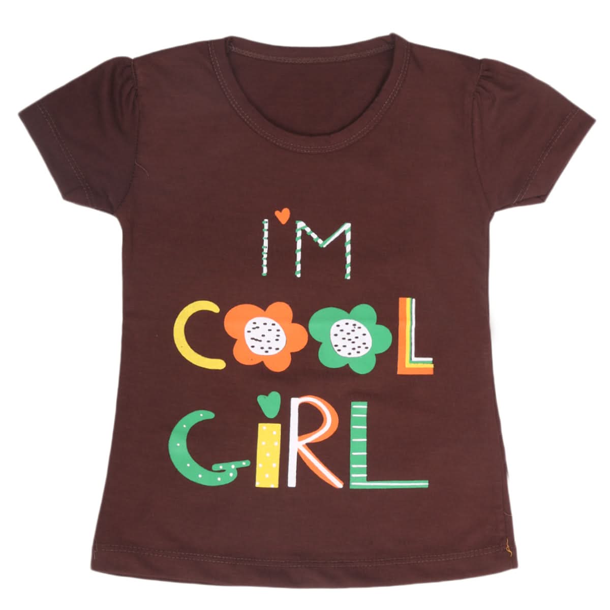 Girls Half Sleeves T-Shirt 9048 - Dark Brown, Kids, Girls T-Shirts, Chase Value, Chase Value