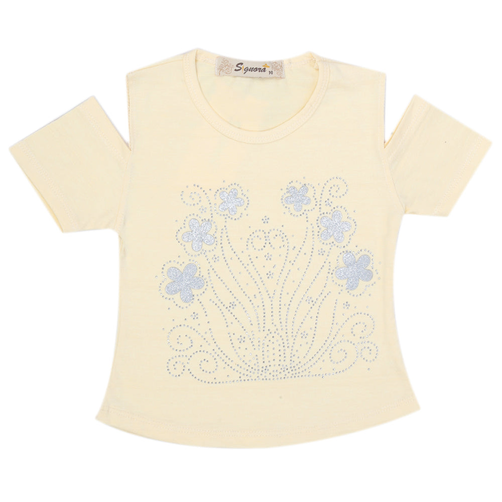Girls Fancy Embroidered T-Shirt - Yellow, Kids, Girls T-Shirts, Chase Value, Chase Value