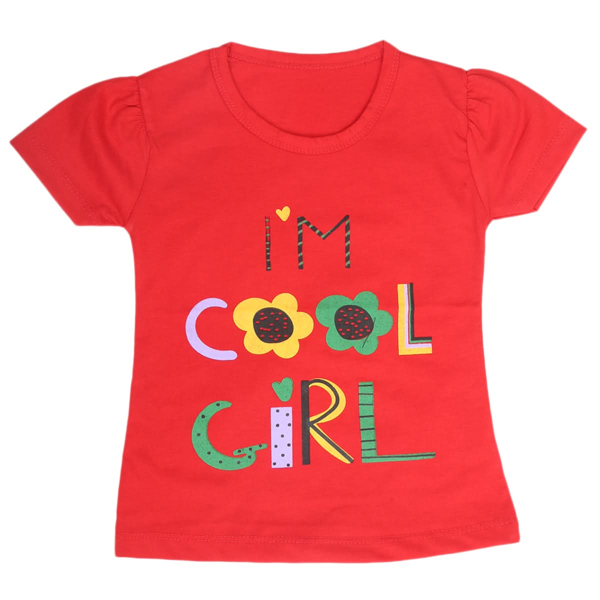 Girls Half Sleeves T-Shirt 9048 - Red, Kids, Girls T-Shirts, Chase Value, Chase Value