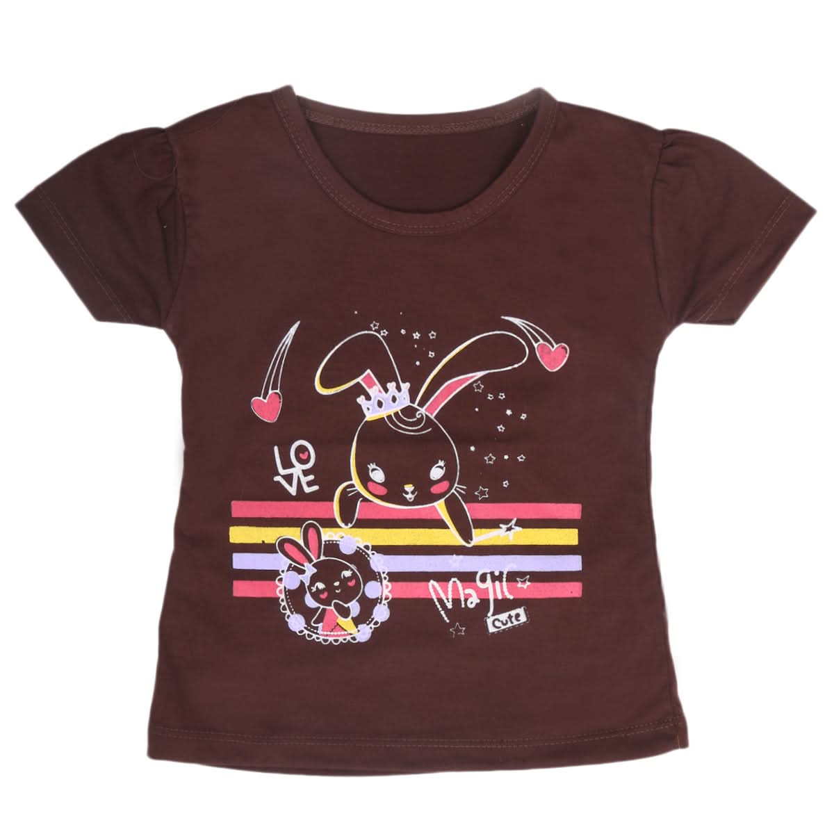 Girls Half Sleeves T-Shirt 9052 - Dark Brown, Kids, Girls T-Shirts, Chase Value, Chase Value