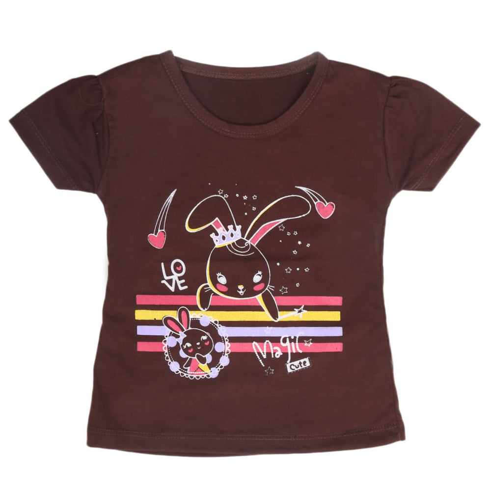 Girls Half Sleeves T-Shirt 9052 - Dark Brown, Kids, Girls T-Shirts, Chase Value, Chase Value