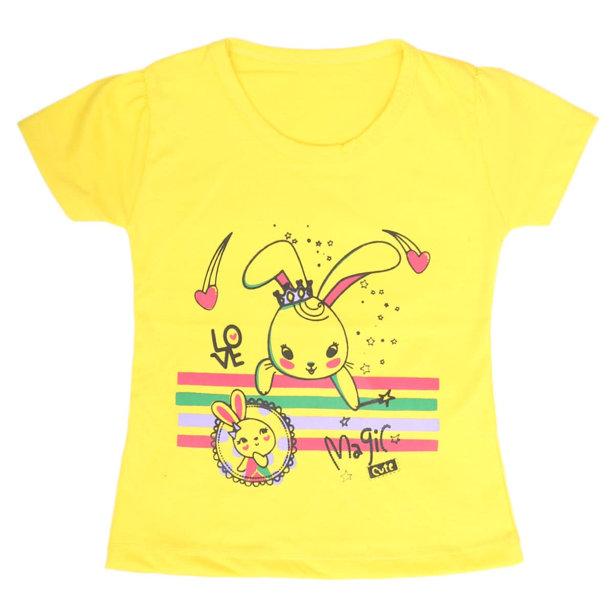 Girls Half Sleeves T-Shirt 9052 - Yellow, Kids, Girls T-Shirts, Chase Value, Chase Value