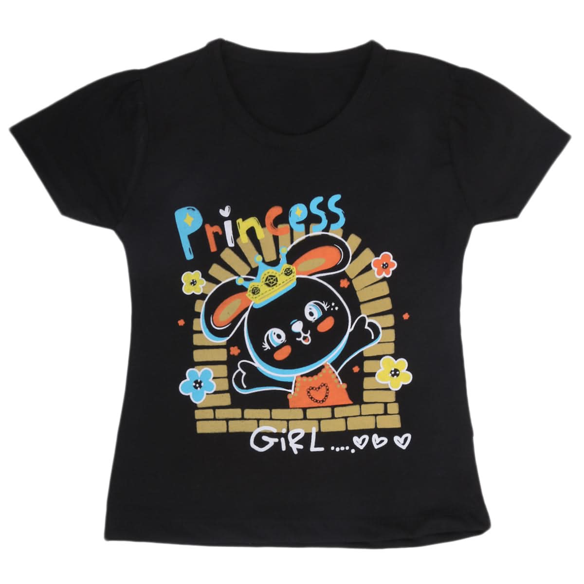 Girls Half Sleeves T-Shirt 9054 - Black, Kids, Girls T-Shirts, Chase Value, Chase Value