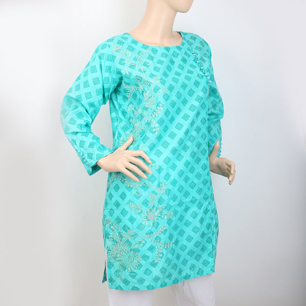 Women's Embroidered Front Panel Kurti - Cyan, Women, Ready Kurtis, Chase Value, Chase Value
