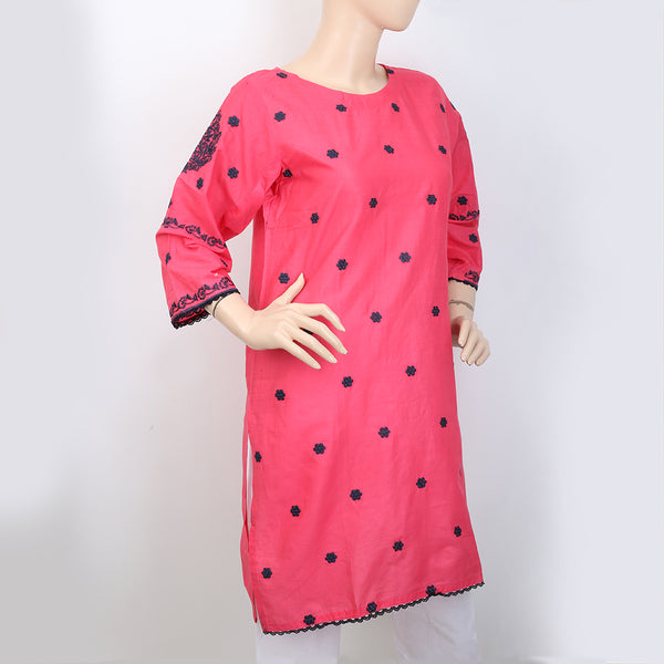 Women's Embroidered Kurti With Lace - Pink, Women, Ready Kurtis, Chase Value, Chase Value