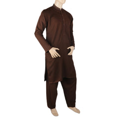 Men's Mashriq Slim Fit Embroidered Shalwar Suit - Dark Brown, Men, Shalwar Kameez, Chase Value, Chase Value