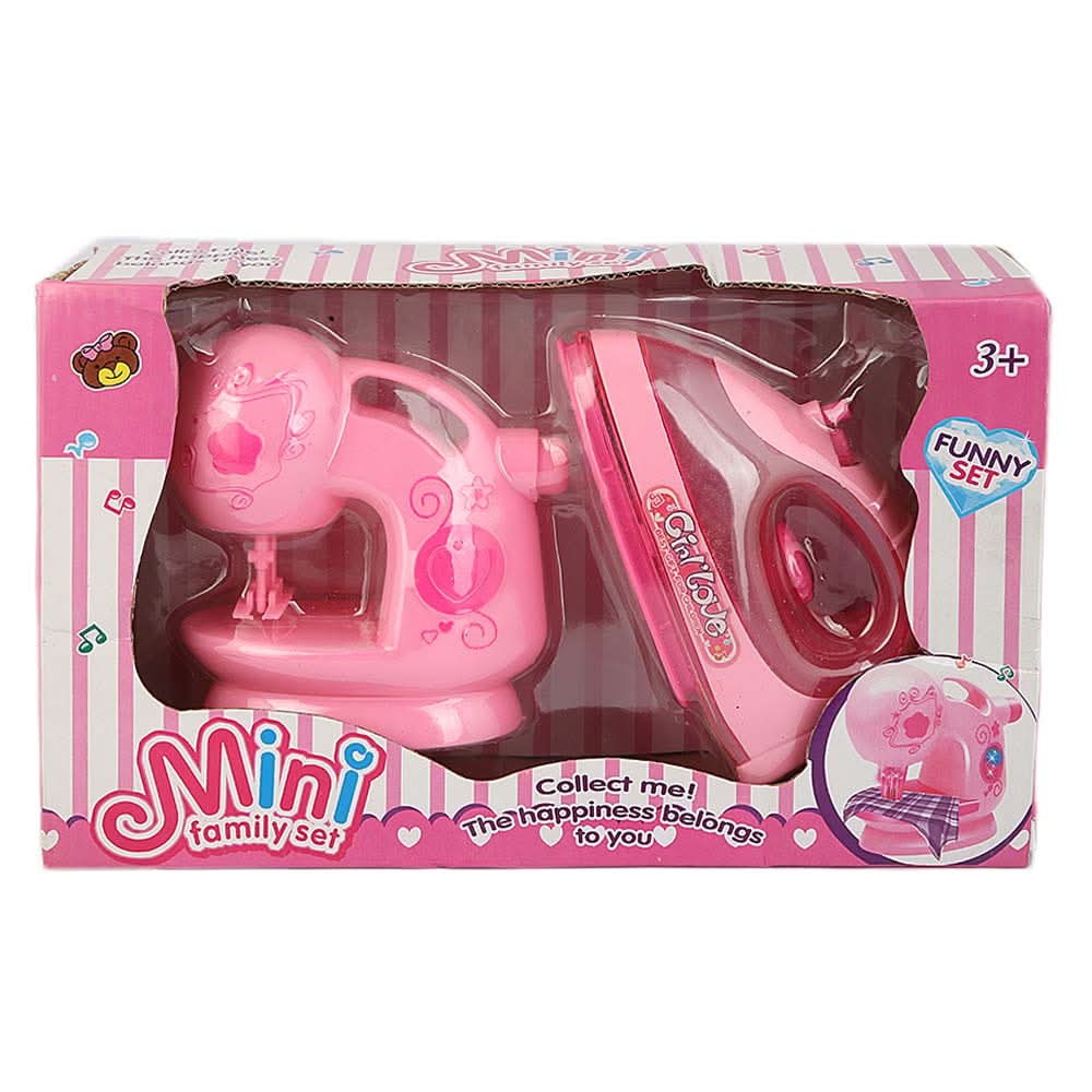 Family Iron & Sewing Machine Set For kid (7861) - Pink, Kids, Battery Operated Toys, Chase Value, Chase Value