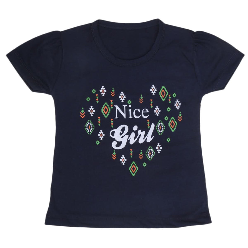 Girls Half Sleeves T-Shirt 9051 - Navy Blue, Kids, Girls T-Shirts, Chase Value, Chase Value