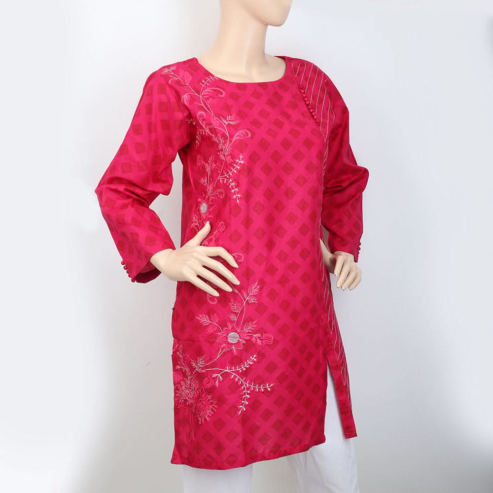 Women's Embroidered Front Panel Kurti - Pink, Women, Ready Kurtis, Chase Value, Chase Value