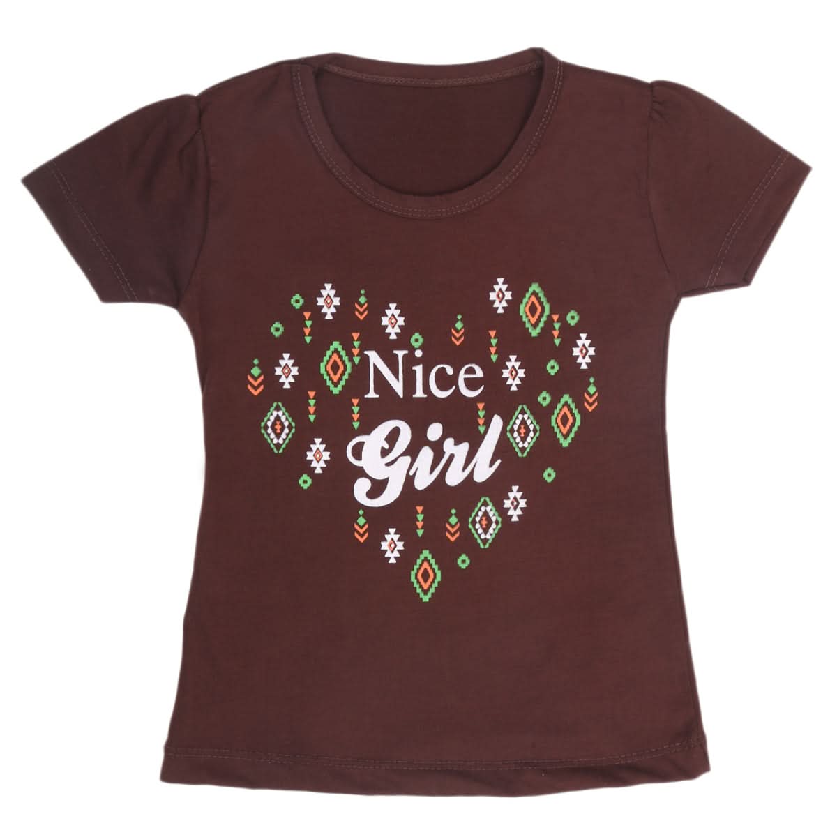 Girls Half Sleeves T-Shirt 9051 - Dark Brown, Kids, Girls T-Shirts, Chase Value, Chase Value