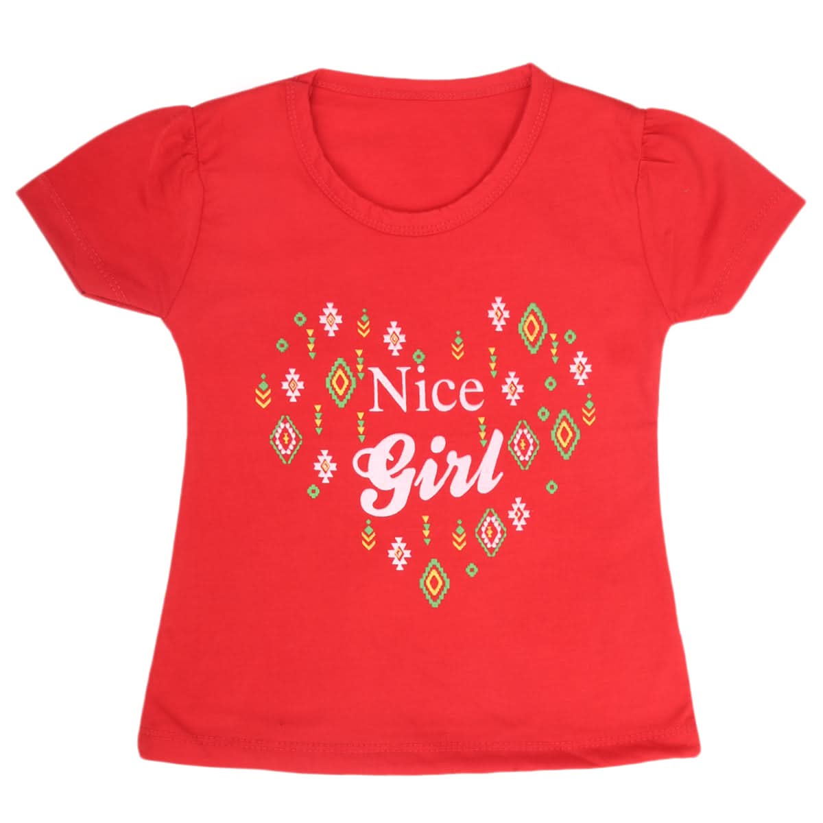 Girls Half Sleeves T-Shirt 9051 - Red, Kids, Girls T-Shirts, Chase Value, Chase Value
