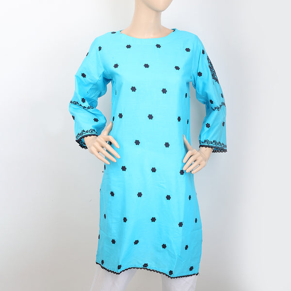 Women's Embroidered Kurti With Lace - Blue, Women, Ready Kurtis, Chase Value, Chase Value
