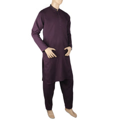 Men's Mashriq Slim Fit Embroidered Shalwar Suit - Purple, Men, Shalwar Kameez, Chase Value, Chase Value